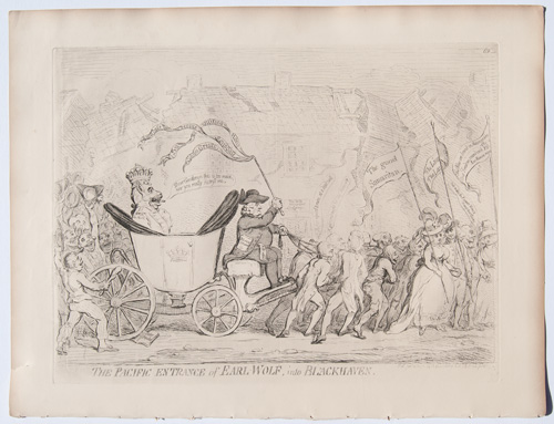 original James Gillray The Pacific Entrance of Earl Wolf, into BlackhavenThe York Reverence; _or_City-Loyalty, amply rewarded